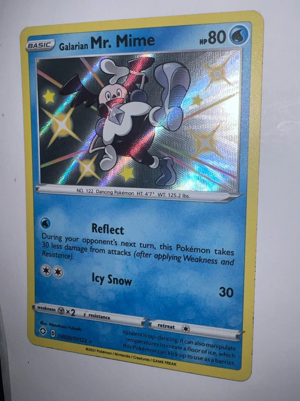 Pokemon Galarian Mr. Mime Card - Blue and Yellow Holo